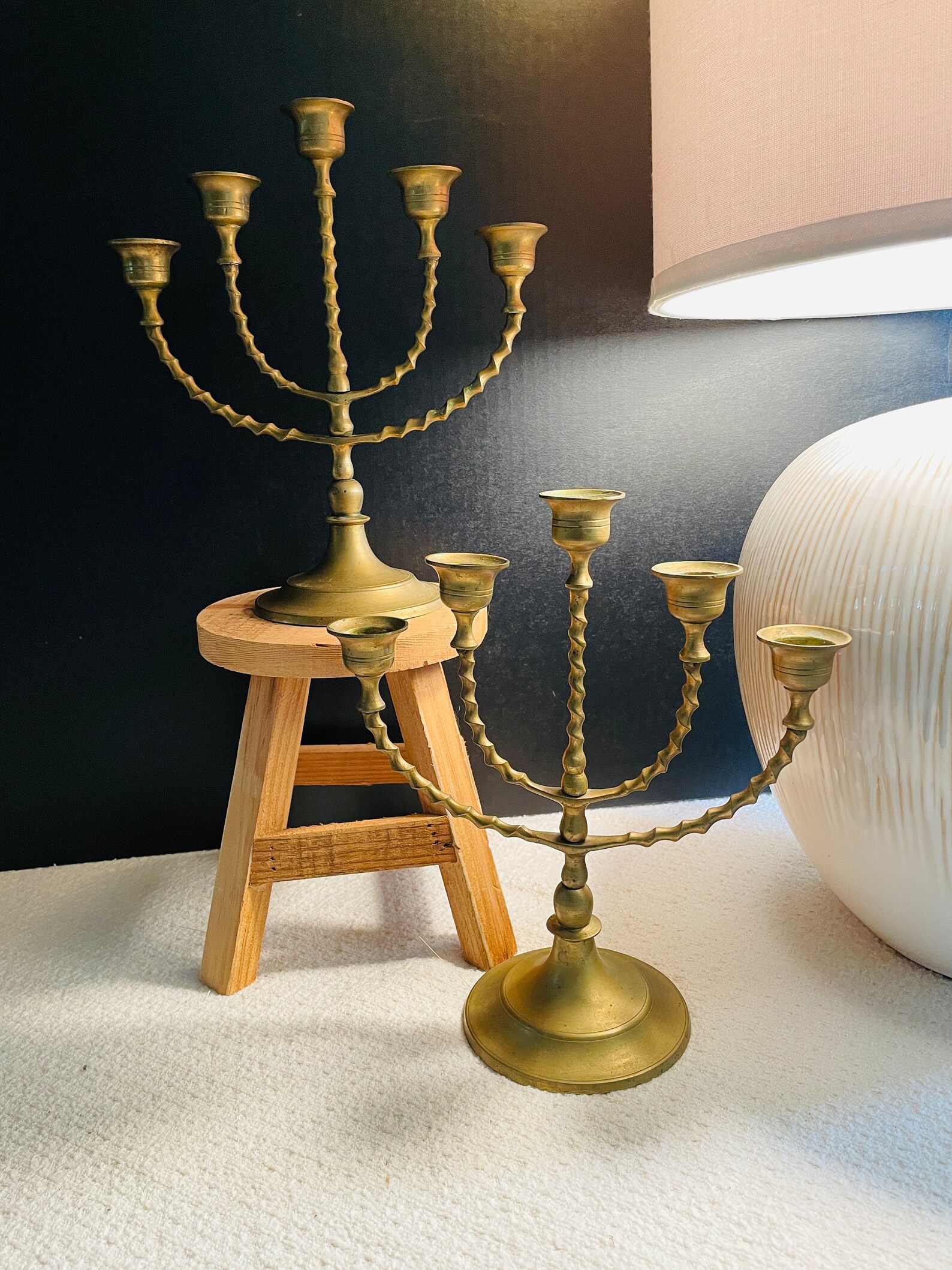 Antique Brass Candelabra Set of 2 Twisted Brass With 5 Holders Each