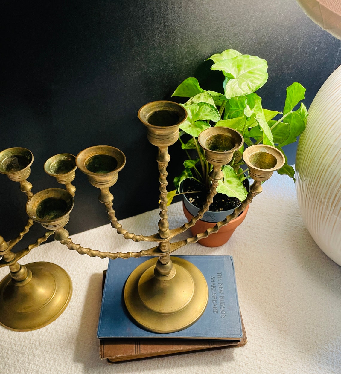 Antique Brass Candelabra Set of 2 Twisted Brass With 5 Holders Each
