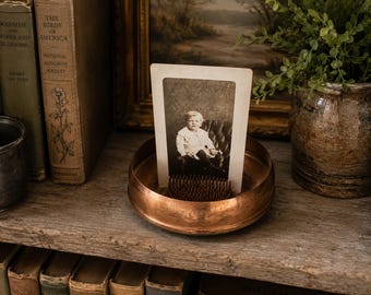 Vintage Footed Copper Bowl by Coppercraft Guild with Copper Flower Frog