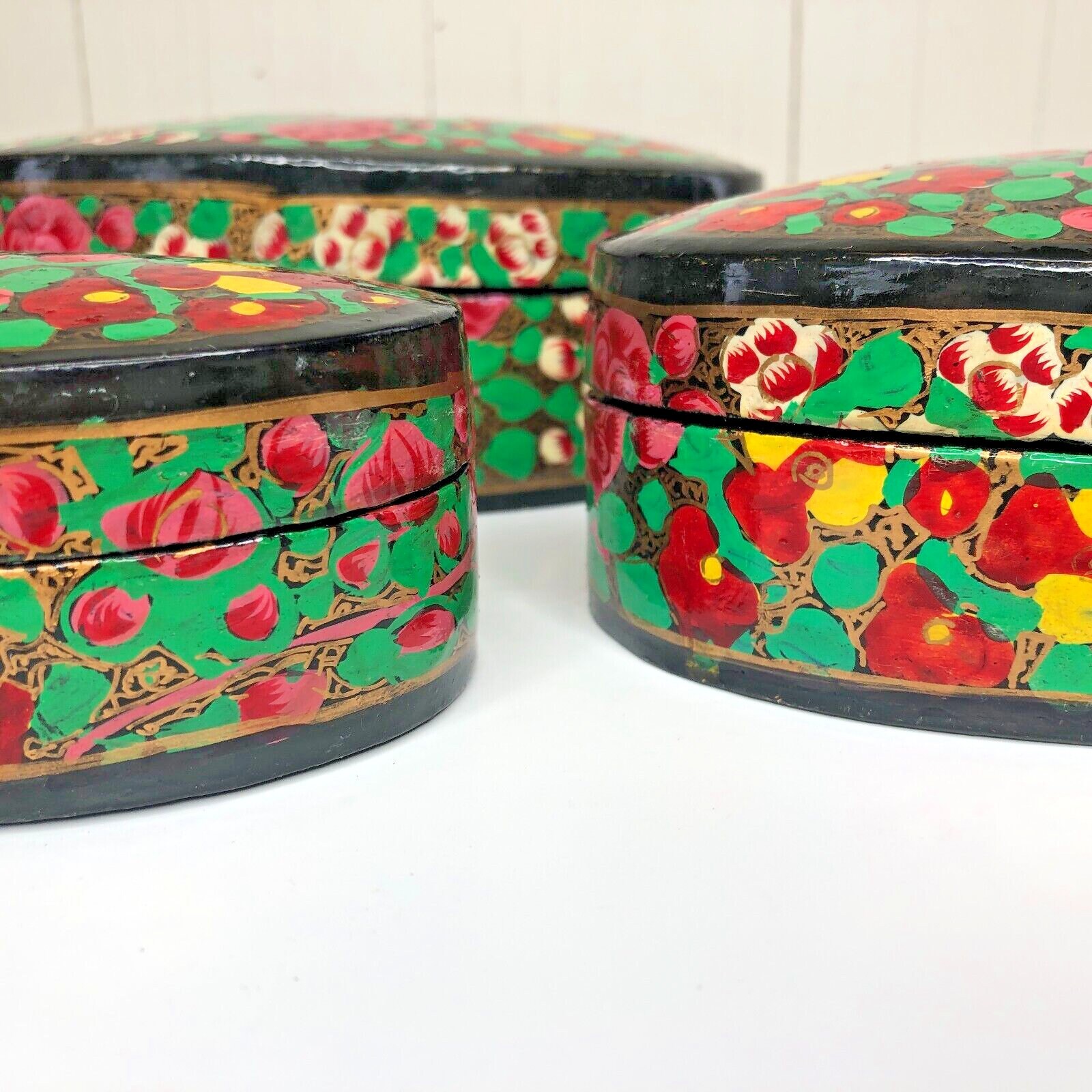 Vintage Decorative Boxes Paper Mache Lacquer Trinket Nesting Boxes ...