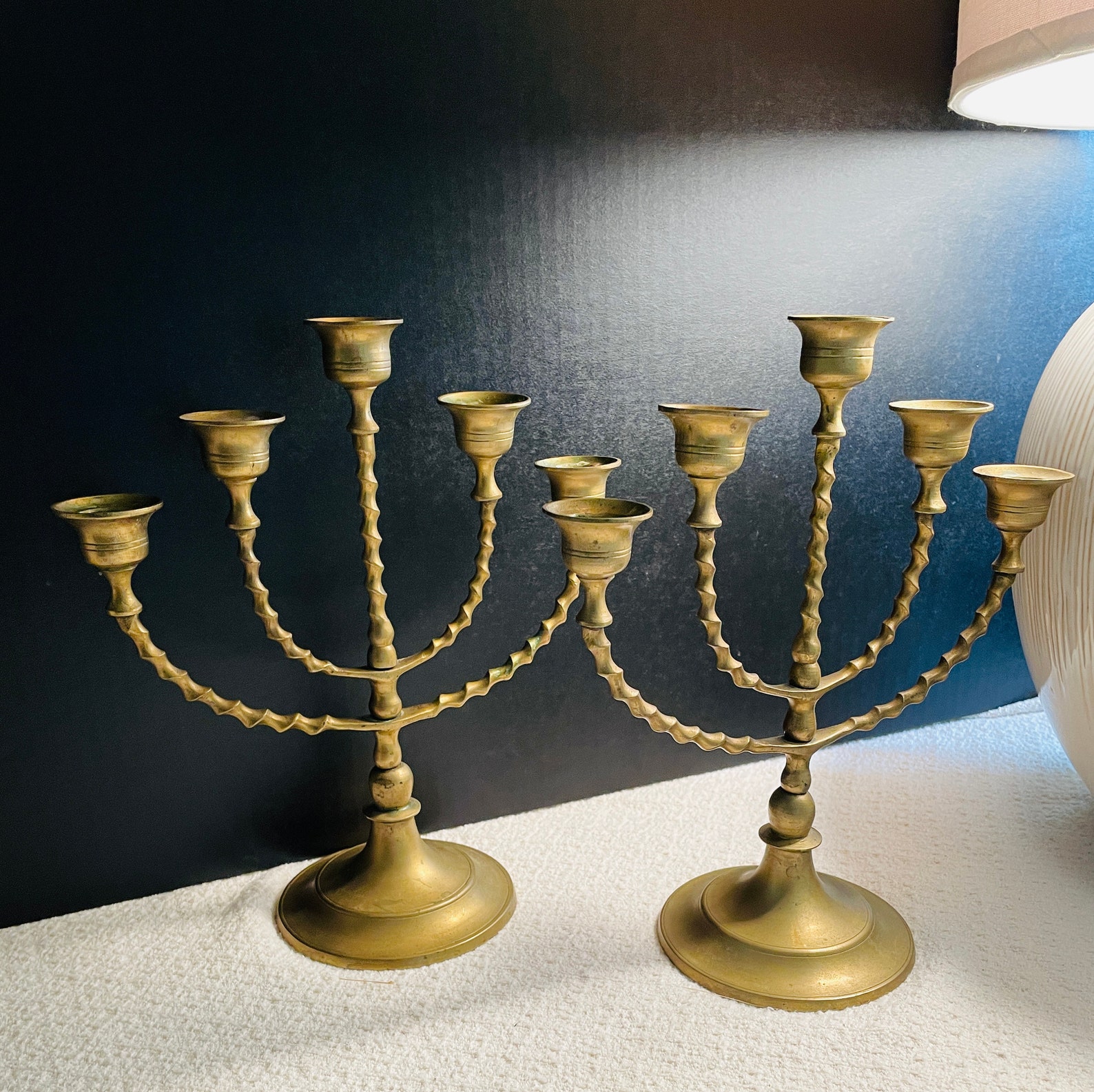 Antique Brass Candelabra Set of 2 Twisted Brass With 5 Holders Each