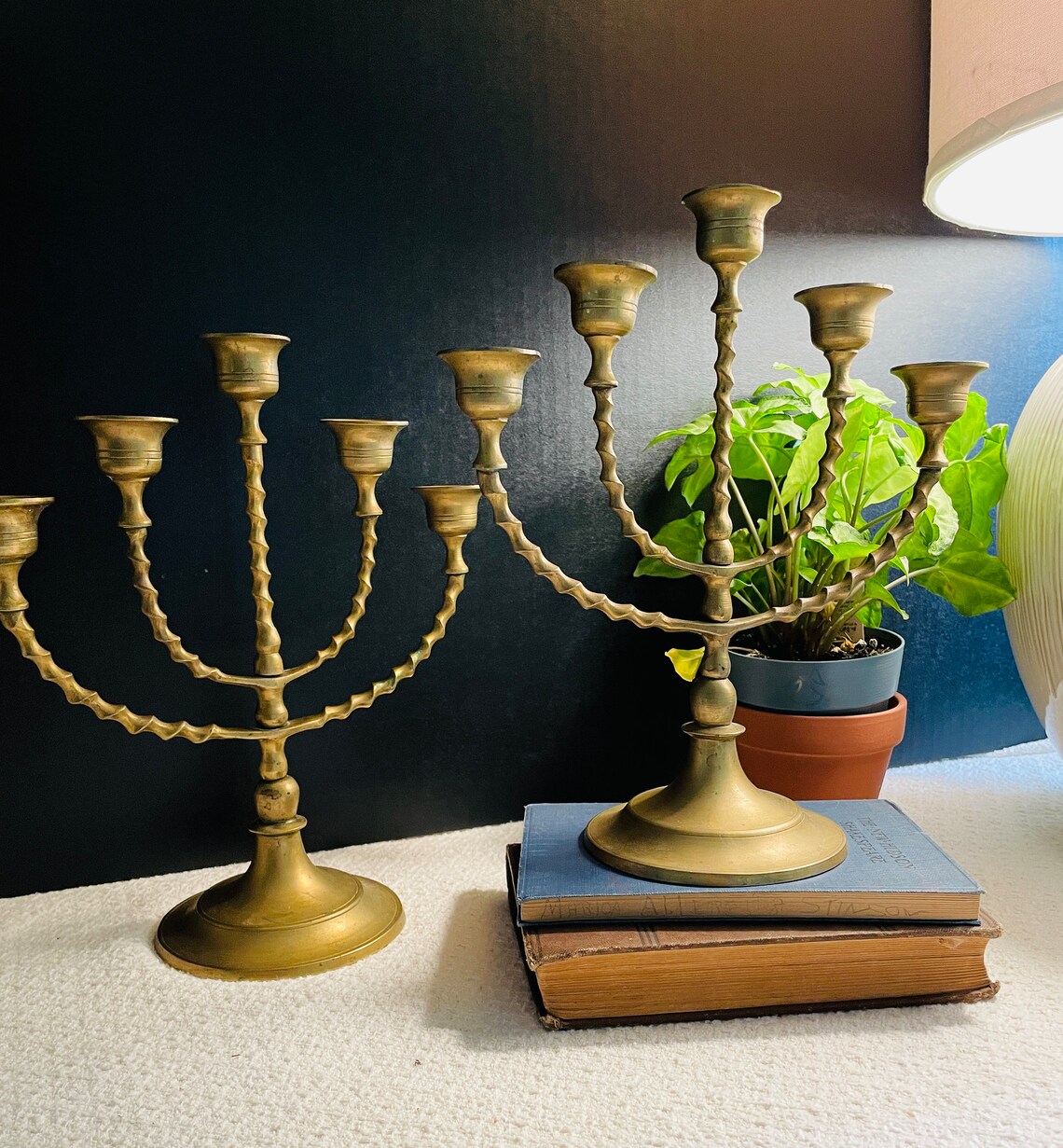 Antique Brass Candelabra Set of 2 Twisted Brass With 5 Holders Each