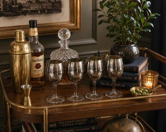 Vintage Smoky Silver Luster Wine Glasses – Set of 4 Mid Century Modern Stemware