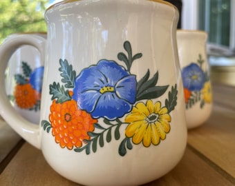 Vintage Floral Pattern-Coffee or Teacups/Mugs-Set of 4 |Vienna Stoneware| 1982 M. Kamenstein