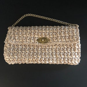 Vintage Cream Raffia Handbag/Clutch Purse/Evening bag