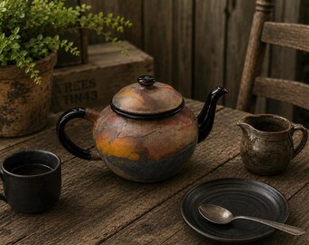 Vintage End of Day Graniteware Enamelware Swirl Colored Teapot