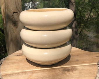 MCM Vintage California Pottery Made in USA Romige kom/succulente plantenbak