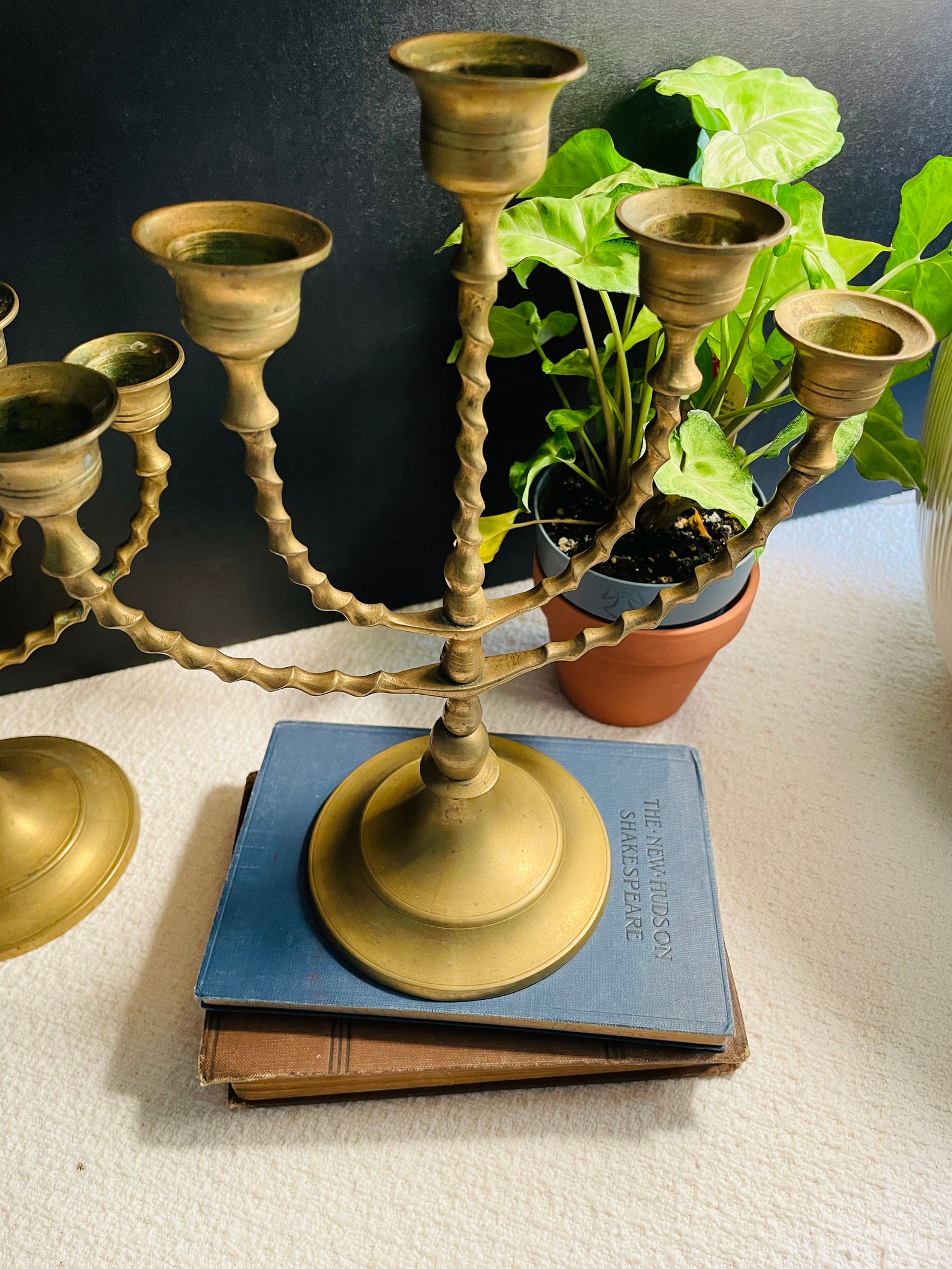 Antique Brass Candelabra Set of 2 Twisted Brass With 5 Holders Each