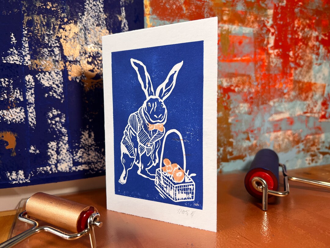 Easter Card MR. EASTER Linoprint as a Folding Card Incl. Envelope, Gift ...