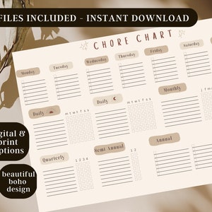 Boho Style Adult Chore Chart For Adults ADHD Chore Chart Cleaning Checklist Cleaning Schedule Household Planning Printable ADHD Planner