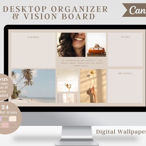 Sfondo per organizer per desktop Vision Board Kit Organizzatore per sfondi per desktop Digital Vision Board Icone per desktop Mac Stampa modello Vision Board