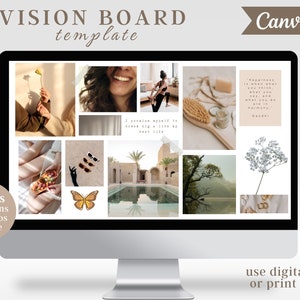 Vision Board Kit Vision Board Template Vision Board Stickers Vision Board Printables Digital Vision Board Editable Canva Manifest Mood Board