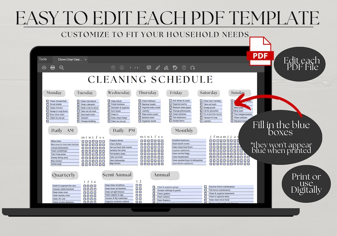 ADHD Chore Chart Adult Chore Chart for Adults Cleaning Checklist ...