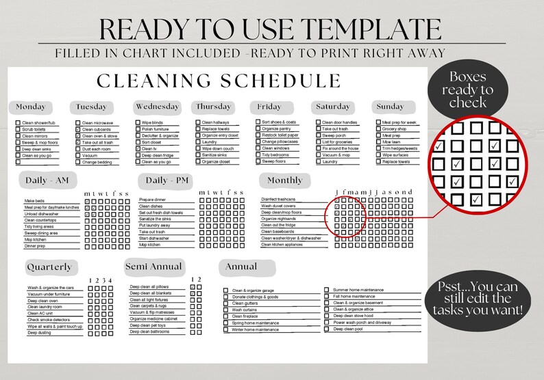 ADHD Chore Chart Adult Chore Chart for Adults Cleaning Checklist ...
