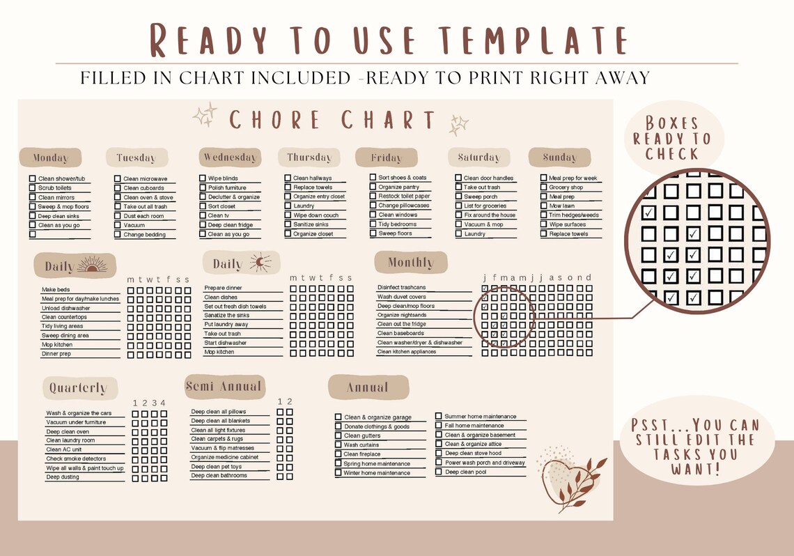Adult Chore Chart for Adults ADHD Chore Chart Cleaning Checklist