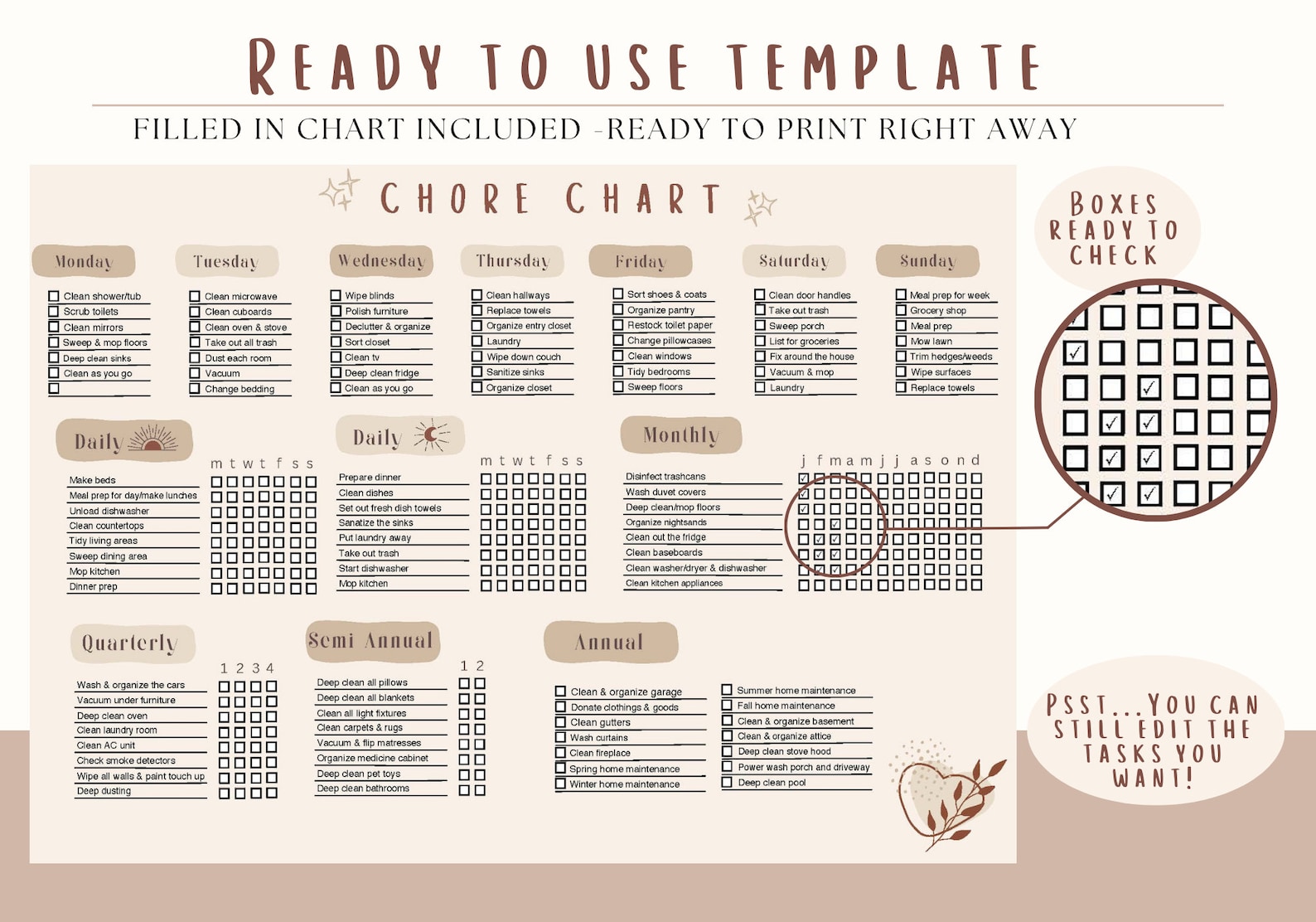 Adult Chore Chart for Adults ADHD Chore Chart Cleaning Checklist ...