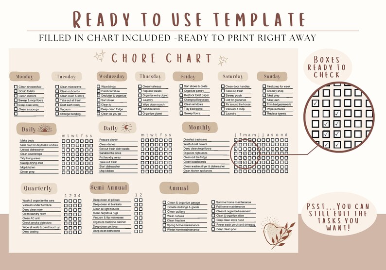 Adult Chore Chart for Adults ADHD Chore Chart Cleaning Checklist ...
