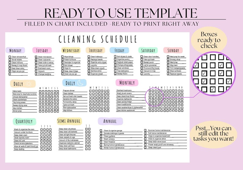 Adult Chore Chart for Adults ADHD Planner ADHD Chore Chart Cleaning ...