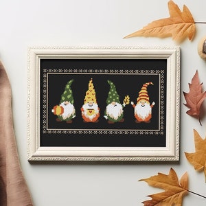 Autumn gnomes cross stitch pattern PDF - scandinavian gnome thanksgiving decor gnome lover gift beginner pattern cozy nordic small easy cs21