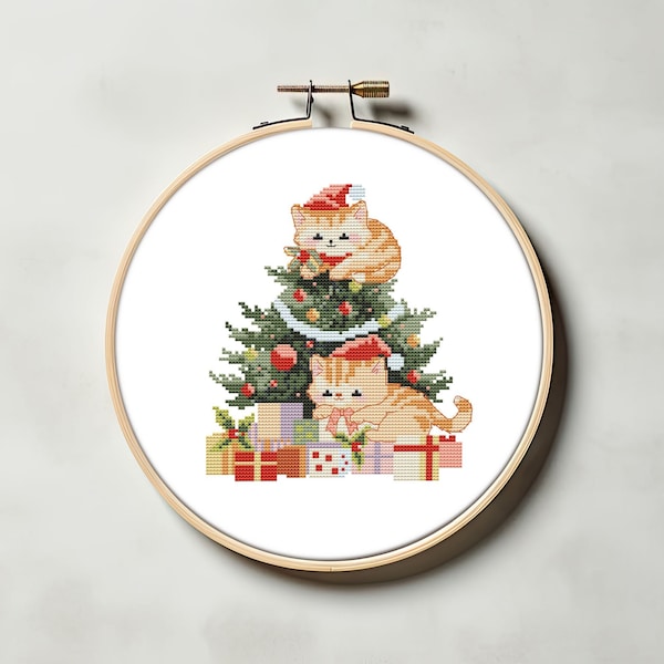 Funny cat christmas tree cross stitch pattern PDF - cat lover gift cat ornament crazy cat lady cs49