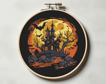 Haunted House cross stitch pattern PDF - gothic creepy witch witchcraft spooky halloween easy haunted mansion scary cs10