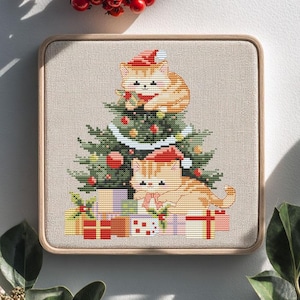 Funny cat christmas tree cross stitch pattern PDF - cat lover gift cat ornament crazy cat lady cs49