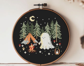 Ghost camping kruissteekpatroon pdf - leuk grappig gemakkelijk klein spookachtig eenvoudig modern natuurliefhebber cadeau cs15