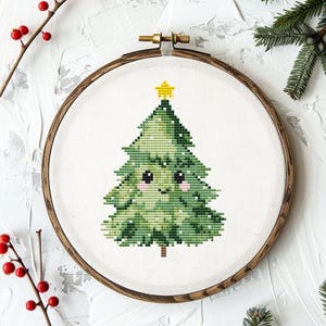 Funny christmas tree cross stitch pattern PDF - simple small winter kawaii cute christmas gift cs53