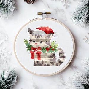 Christmas cat cross stitch pattern PDF - merry christmas winter animal easy cute holiday funny small mini cs46