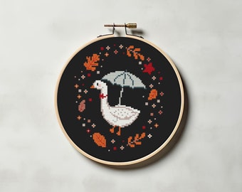 Autumn farmhouse cross stitch pattern PDF - goose easy farm cozy small fall bird kitchen thanksgiving cute cs19