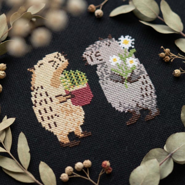 Capybara cross stitch pattern PDF - capy daisy easy small cute animal gift funny simple for beginner love cs29