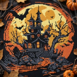 Haunted House cross stitch pattern PDF - gothic creepy witch witchcraft spooky halloween easy haunted mansion scary cs10