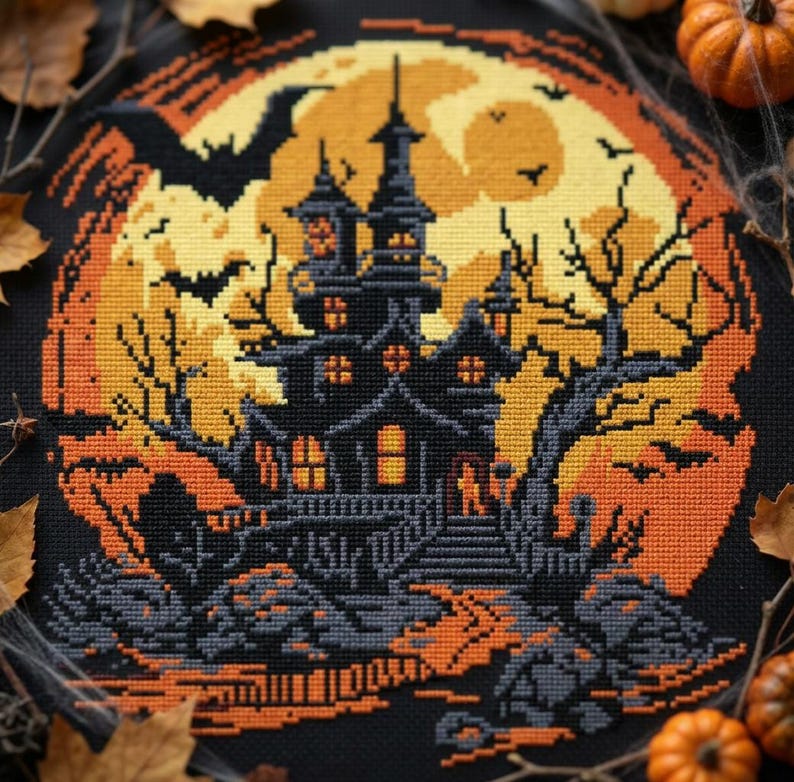 Haunted House Cross Stitch Pattern PDF - Gothic Creepy Witch Witchcraft ...