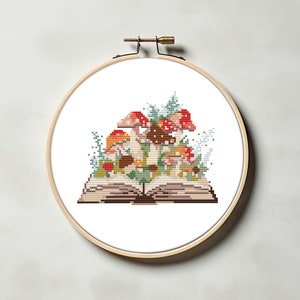 Mushroom Book Cross Stitch Pattern PDF - Autumn Easy Cute Fall Reading ...