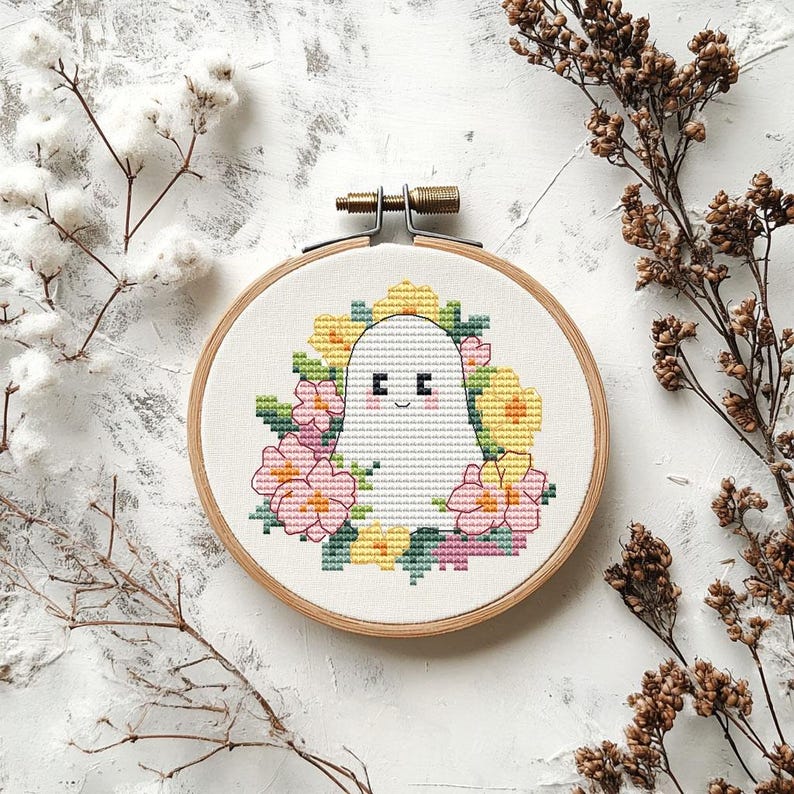 Mini Floral Ghost Cross Stitch Pattern PDF - Easy Simple Summer Flower ...