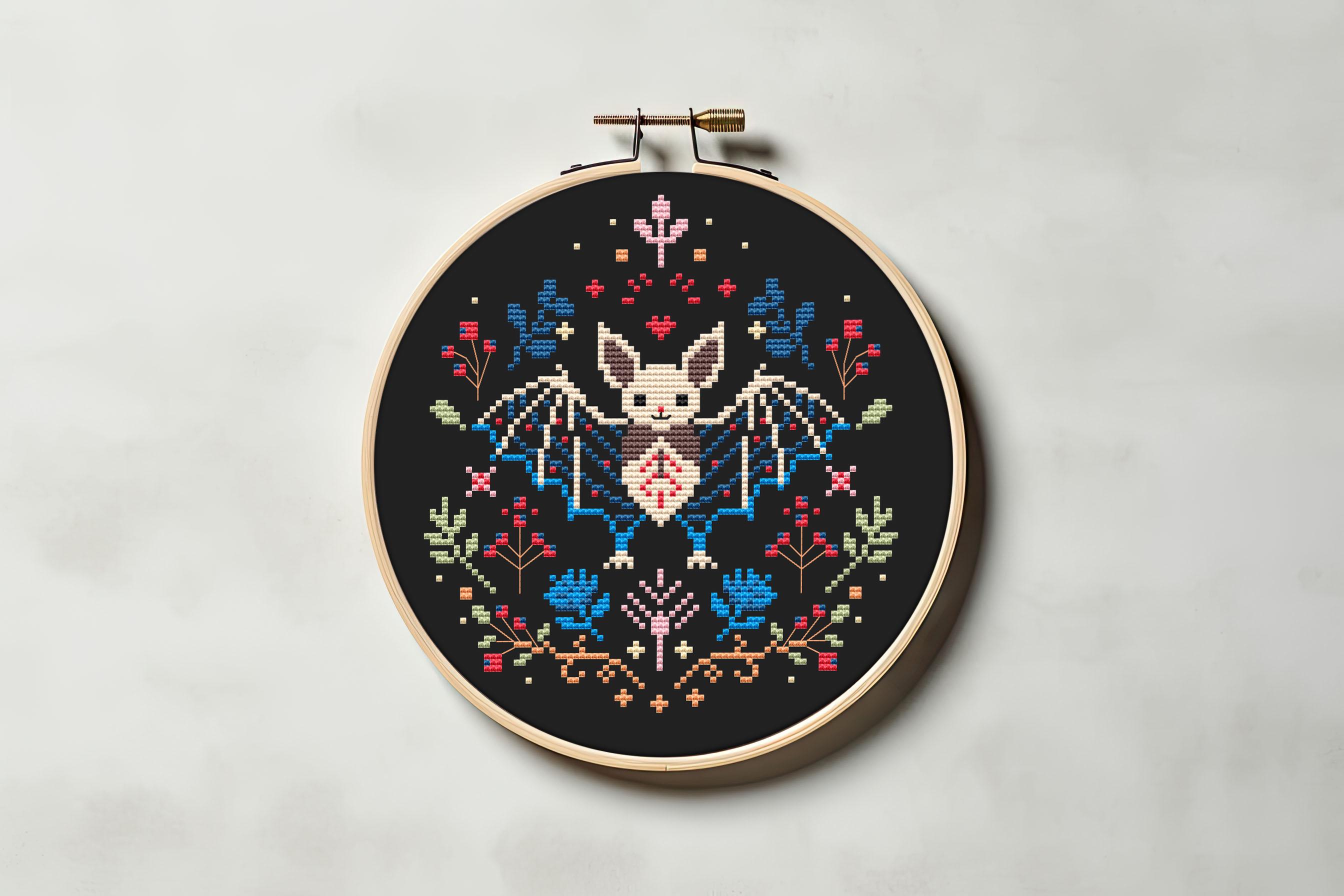 Floral Bat Cross Stitch Pattern PDF | Gothic Halloween Embroidery PDF ...