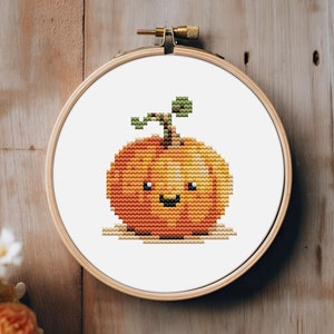 Cute Small Pumpkin Cross Stitch Pattern PDF for Beginners Easy Happy