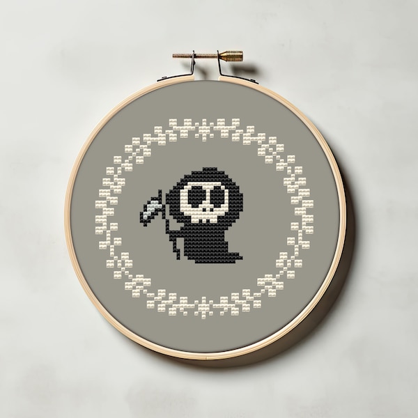 Cute death cross stitch pattern PDF - funny easy small spooky gothic simple quick creepy halloween autumn  cs9