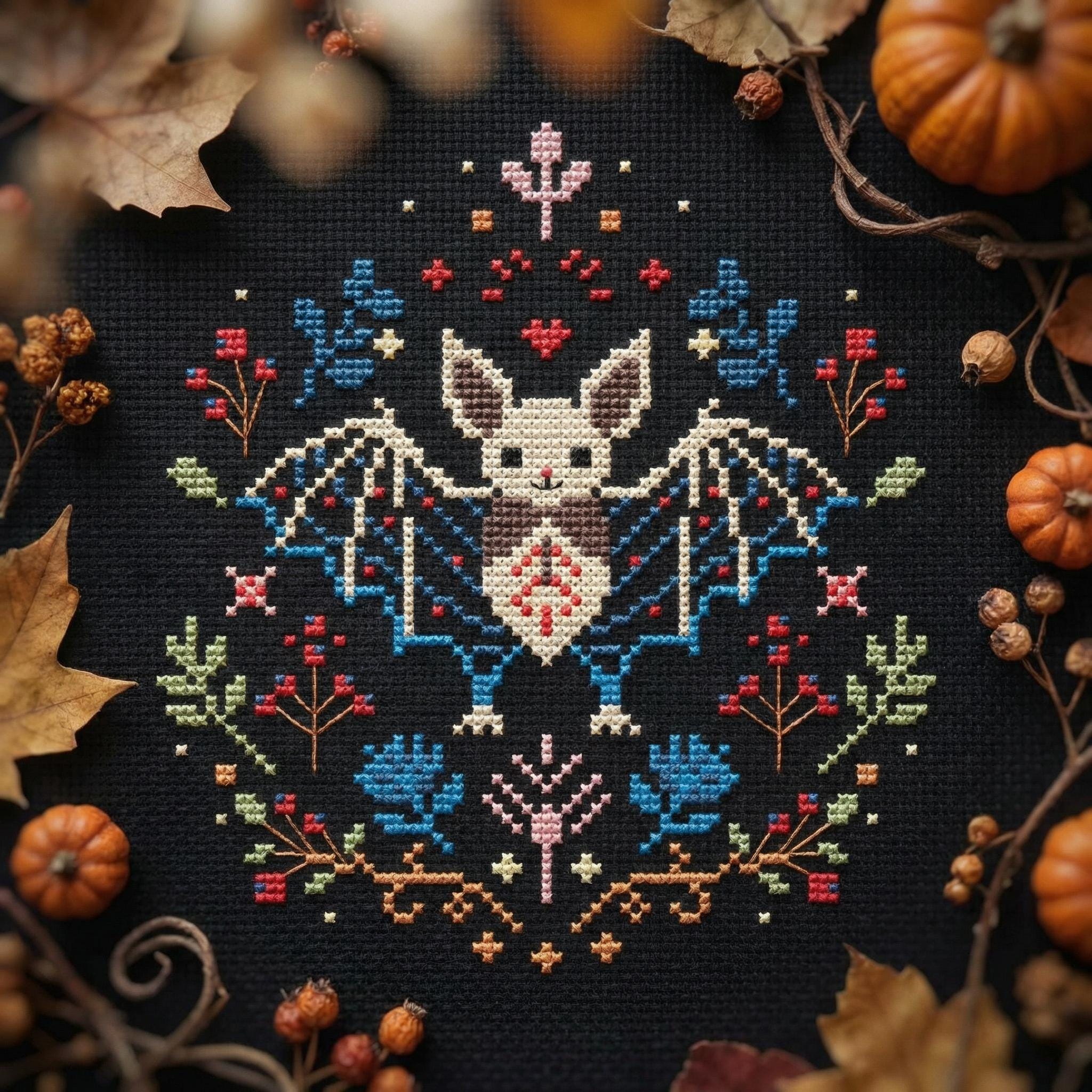 Floral Bat Cross Stitch Pattern PDF | Gothic Halloween Embroidery PDF ...