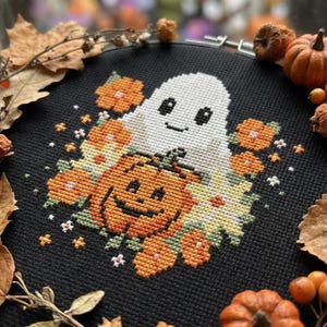 Flower Ghost Cross Stitch Pattern PDF - Cute Funny Easy Small Halloween ...