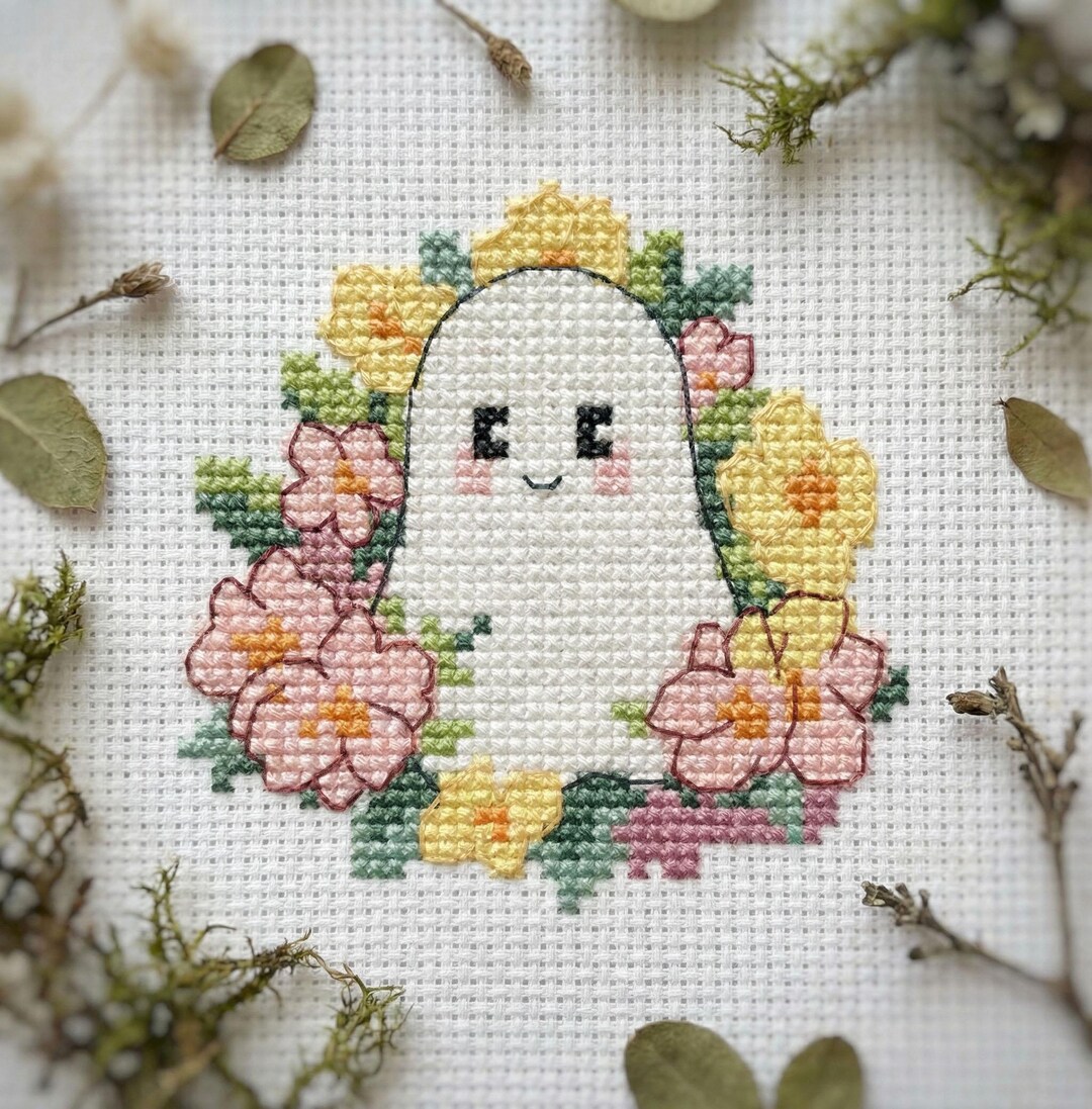 Mini Floral Ghost Cross Stitch Pattern PDF - Easy Simple Summer Flower ...