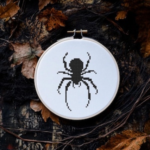 Black spider cross stitch pattern PDF - halloween silhouette small for beginners spooky gothic embroidery insect horror witch creepy cs16