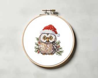 Mini christmas owl cross stitch pattern PDF - owl ornament simple small winter bird forest cute easy cs48