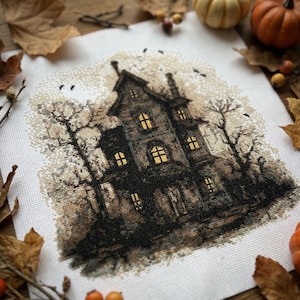 Creepy house cross stitch pattern PDF - gothic occult spooky horror dark halloween haunted house haunted mansion big cs11