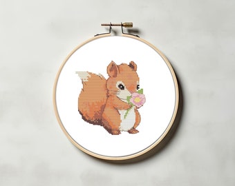 Cute squirrel cross stitch pattern PDF - baby animals woodland animals small funny simple kawaii animal lover gift beginner pattern cs59