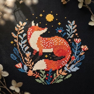 Patrón de punto de cruz "Zorro Nocturno bajo la Luna" (PDF) – cs75