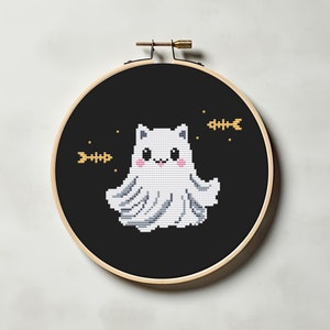 Cat Ghost Cross Stitch Pattern PDF - Cute Funny Easy Small Halloween ...