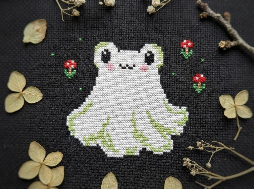 Frog Ghost Cross Stitch Pattern PDF - Kawaii Spooky Autumn Mini Fall ...