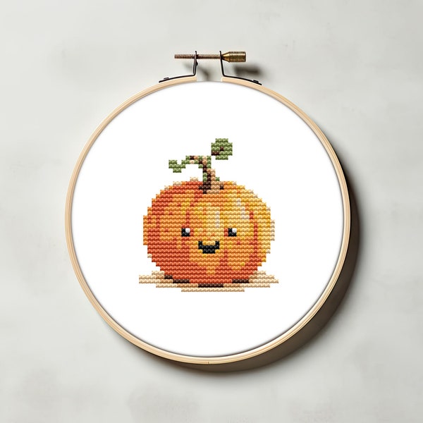 Cute small pumpkin cross stitch pattern PDF - for beginners easy happy thanksgiving funny kawaii autumn harvest mini fall cs43