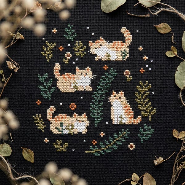 Orange Cats cross stitch pattern PDF - Playful Kitten, Cute Pet Art for Cat Lovers cs88